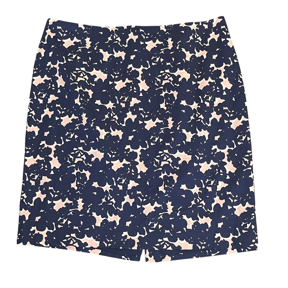 Talbots Pencil Skirt Womens 16P Navy Pink Floral Cotton Stretch Career Preppy